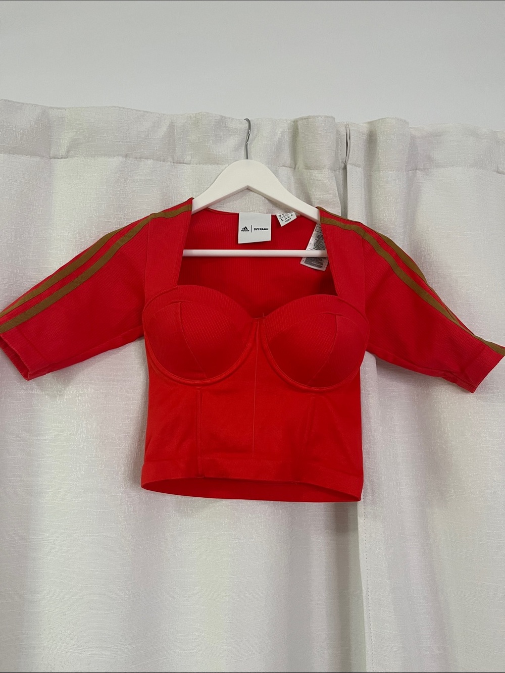 Adidas x Ivy Park Knit Cropped Bustier Top with Gold Stripes Small NWOT